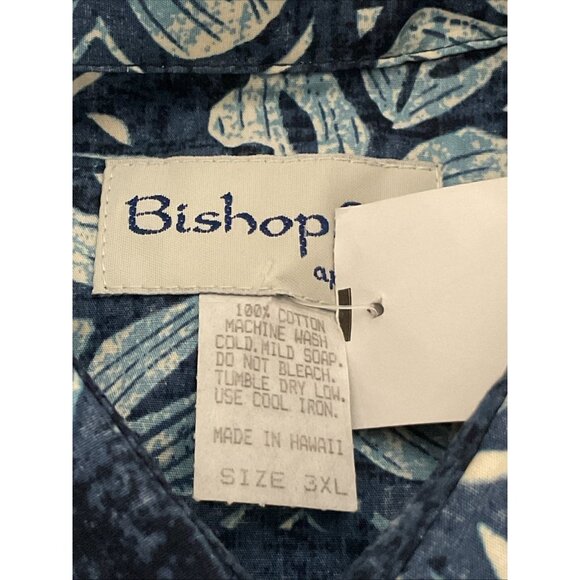 Men's BISHOP ST Apparel Cotton Aloha Tiki Floral Print Button Up Blue Shirt 3XL - Picture 6 of 6